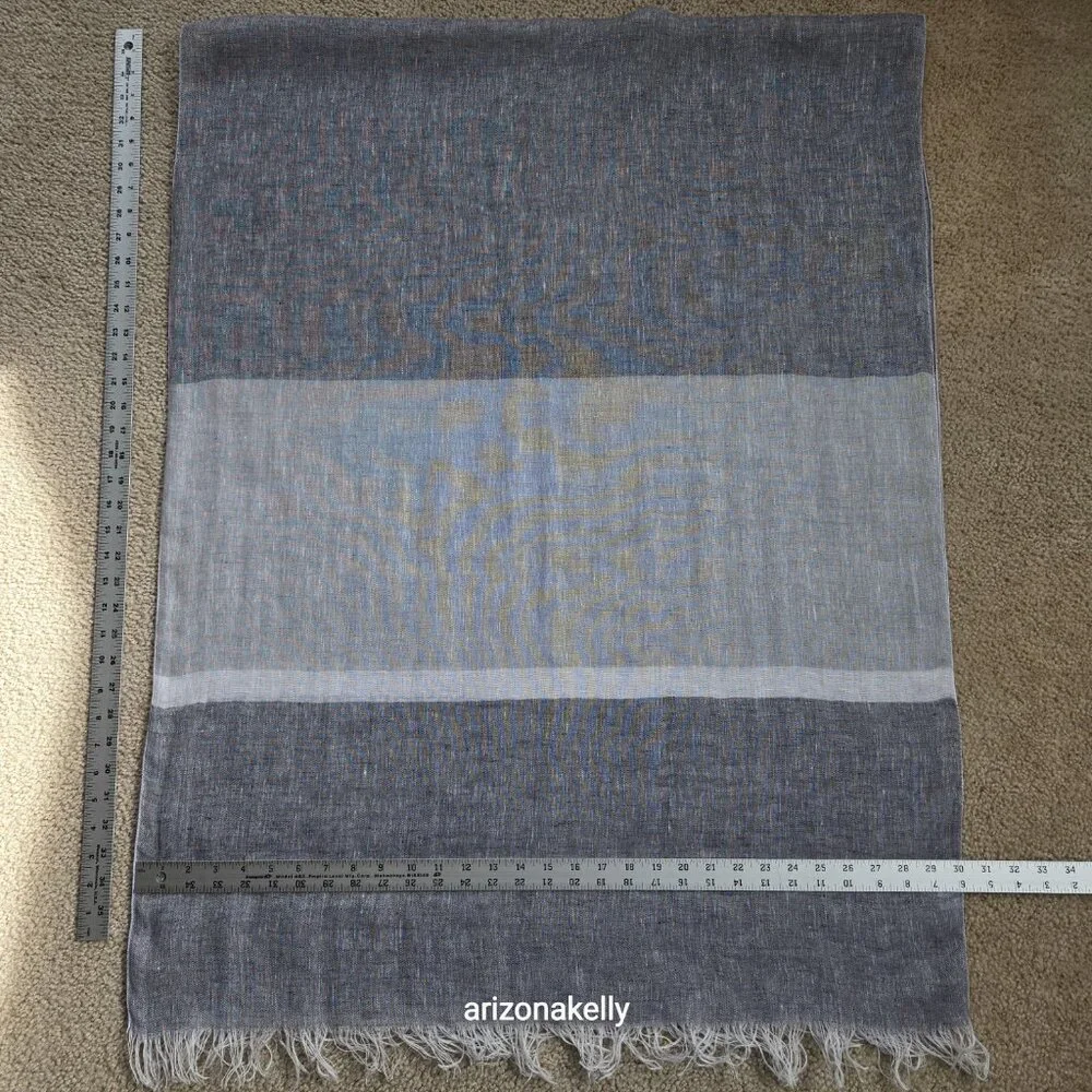 NWOT Italian Linen Scarf Grey and White PERFECT
